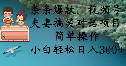 条条爆款，视频号夫妻搞笑对话项目，简单操作，小白轻松日入3张+-云创终点站