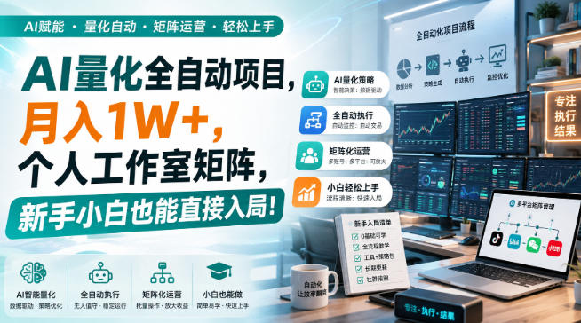 AI量化全自动挂机,月入1W+,个人工作室矩阵,新手小白也能直接入局!-云创终点站