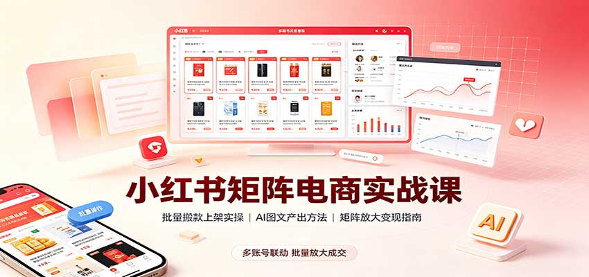 小红书矩阵电商实战课:批量搬款上架实操,AI图文产出,矩阵放大变现指南-云创终点站
