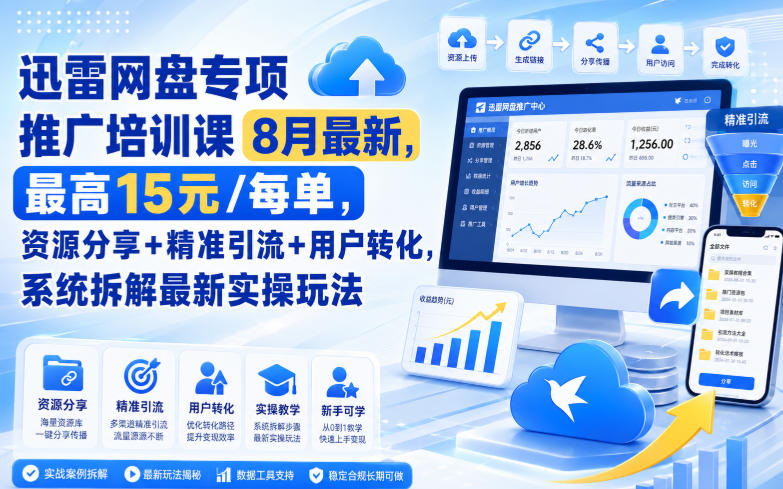 迅雷网盘专项推广培训课9月最新,最高15米/每单,资源分享+精准引流+用户转化,系统拆解最新实操玩法(更新0915)-云创终点站