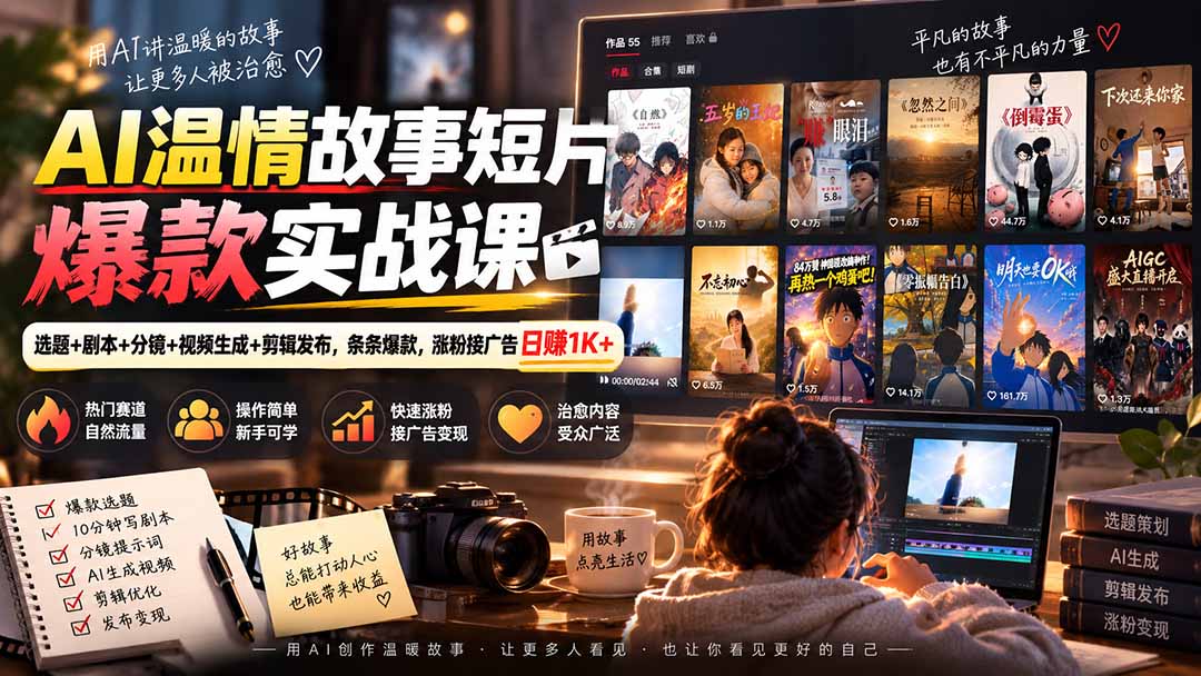 AI温情故事短片爆款实战课-更新｜选题+剧本+分镜+视频生成+剪辑发布，条条爆款，涨粉接广告日赚1K+-云创终点站