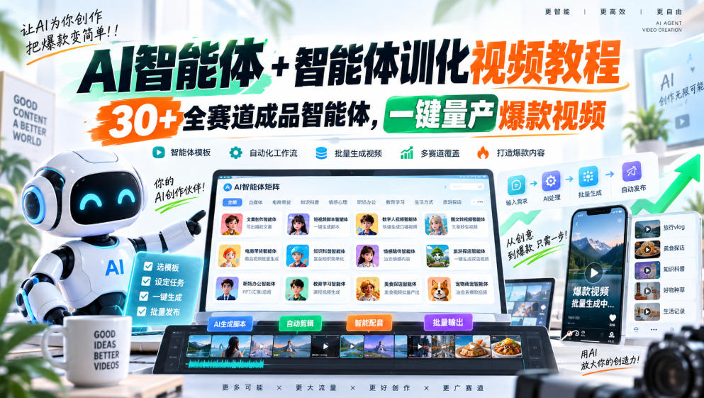 AI智能体+智能体训化视频教程,30+全赛道成品智能体,一键量产爆款视频-云创终点站