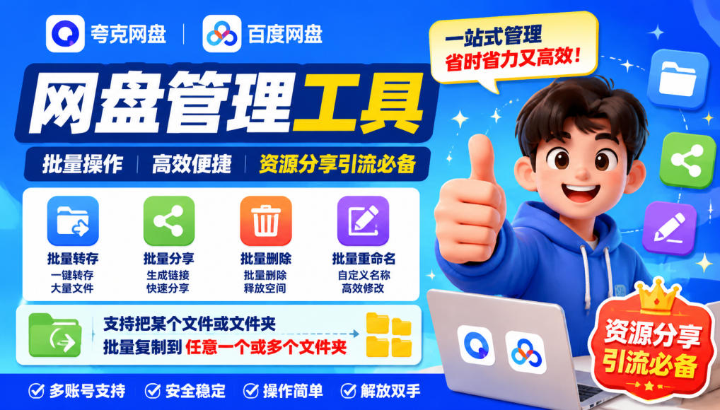 夸克网盘批量文件重命名,批量转存、批量分享、批量复制,内置AI功能-云创终点站