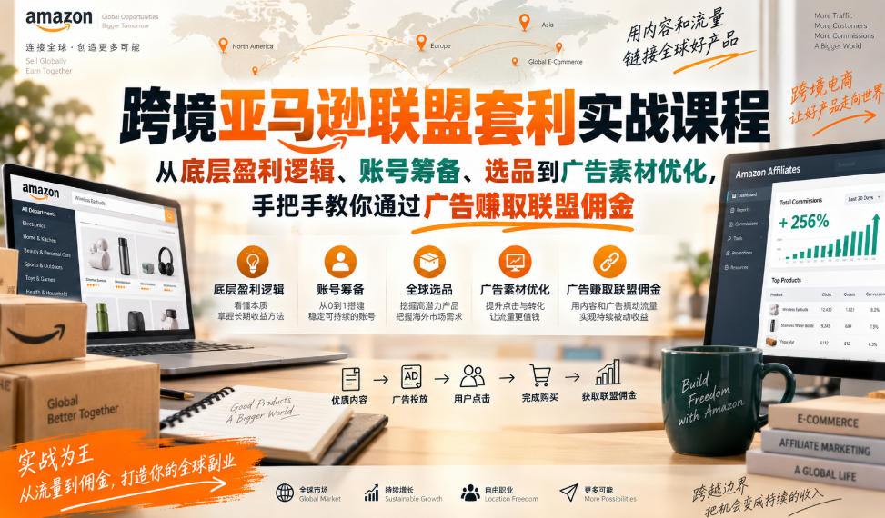 跨境亚马逊联盟套利实战课程,从底层盈利逻辑、账号筹备、选品到广告素材优化,手把手教你通过广告賺取联盟佣金-云创终点站