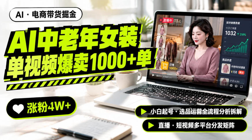 AI中老年服装带货赛道新玩法,一个视频卖出1000多单涨粉4W+,小白起号选品运营全流程分析拆解-云创终点站