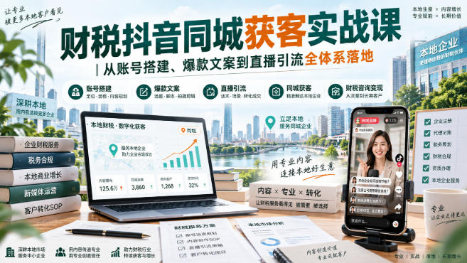 财税抖音同城获客实战课|从账号搭建、爆款文案到直播引流全体系落地-云创终点站
